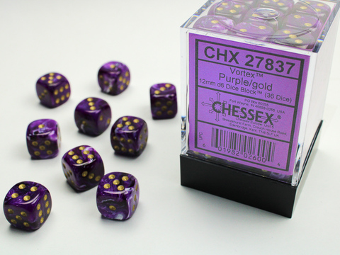 Vortex 12mm d6 Purple/gold Dice Block (36 dice)