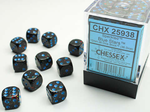 Speckled 12mm d6 Blue Stars Dice Block (36 dice)