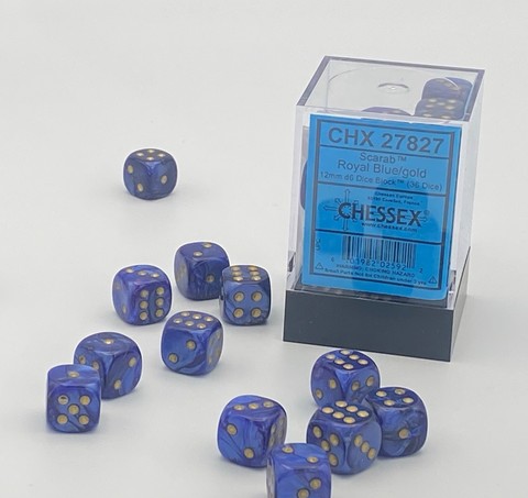 Scarab 12mm d6 Royal Blue/gold Dice Block (36 dice)