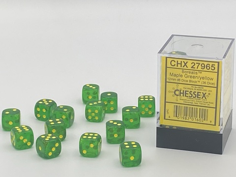 Borealis 12mm d6 Maple Green/yellow Dice Block (36 dice)