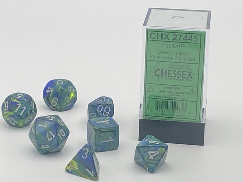 Festive Polyhedral Green/silver 7-Die Set