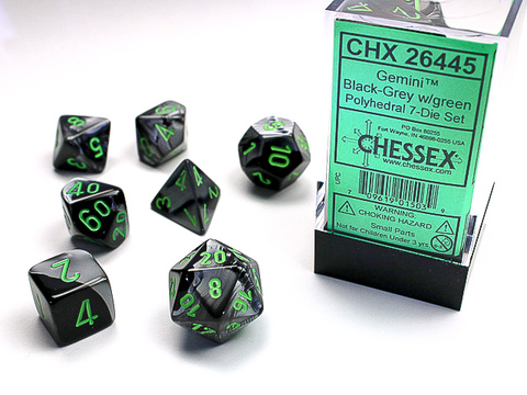 Gemini Polyhedral Black-Grey/green 7-Die Set