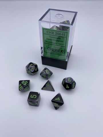 Gemini Mini-Polyhedral Black-grey/green 7-Die