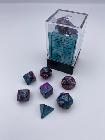 Gemini Mini-Polyhedral Purple-Teal/Gold 7-Die