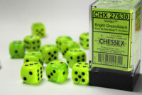 Vortex 16mm d6 Bright Green/black Dice Block (12 dice)