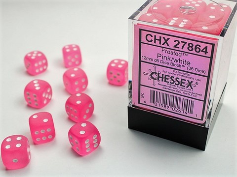 Frosted 16mm d6 Pink/white Dice Block (12 dice)