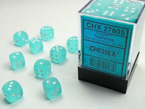 Frosted 12mm d6 Teal/white Dice Block (36 dice)