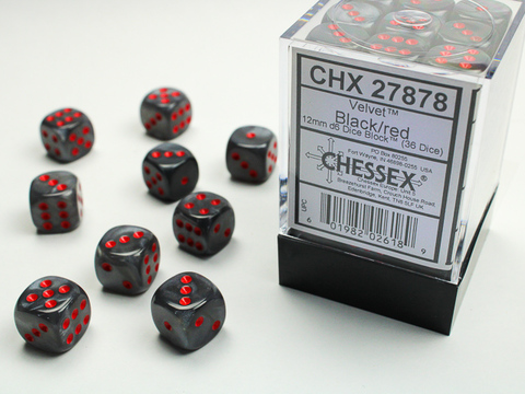 Velvet 12mm d6 Black/red Dice Block (36 dice)